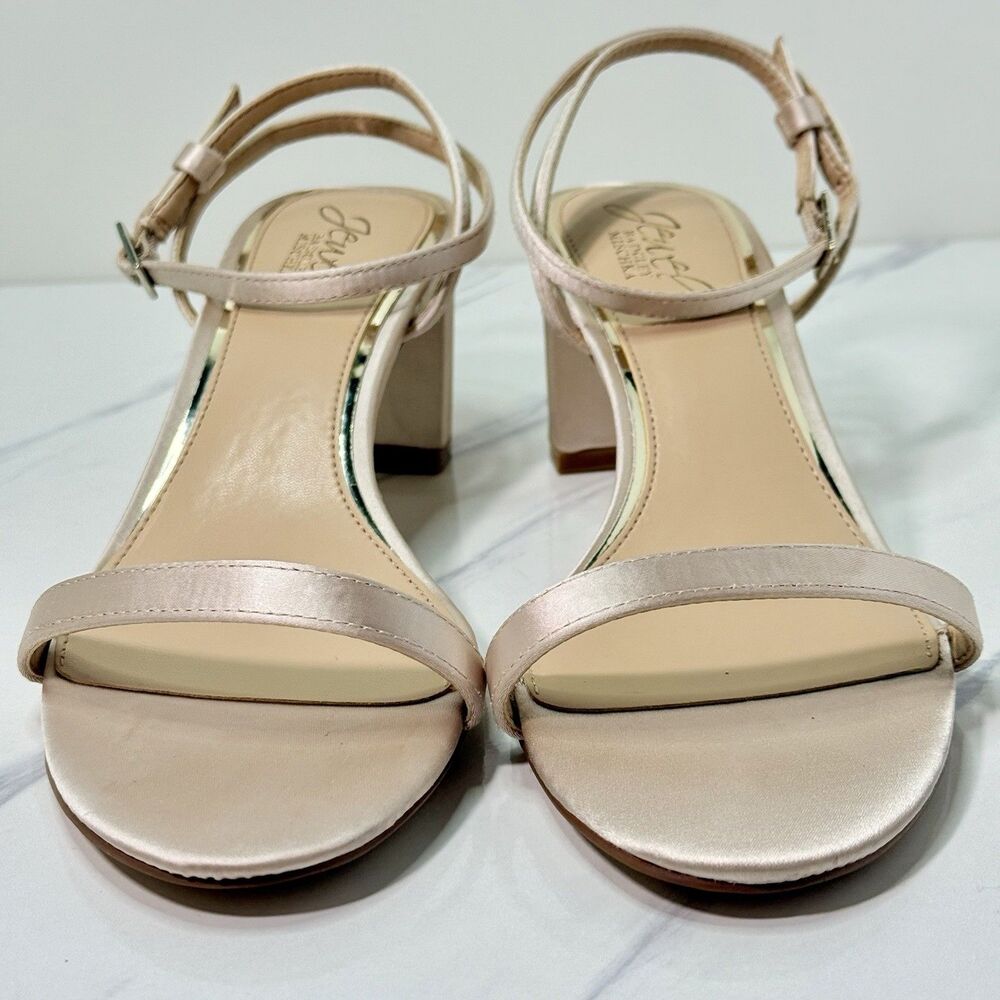 Badgley Mischka Y2K 90s Vibe Rose Satin Formal Bridal Cuban Heel Sandals Size 8 - Picture 10 of 11